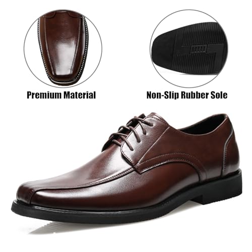 Men's Classic Leather Patchwork Square Toe Business Oxfords Fashion Lace Up Chunky Block Heel Comfortable Non Slip Formal Dress Derby Shoes for Wedding Party Leisure Daily3