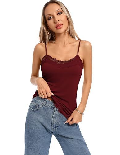 Image of Kate Kasin Women's Adjustable Spaghetti Strap Lace Trim Cami Tunic Tank Top 2PACK