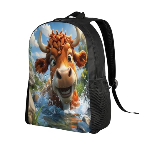 Comfort Fit Unisex Cartoon Cow River Backpack Durable for Daily Commute & Travel Adventures 16 Inch2