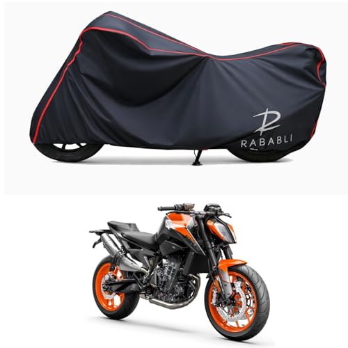 Image of Waterproof Bike Body Cover Compatible for | KTM 890 Duke | Taffeta Fabric, Red Piping Design, Bottom Elastic Fit | Dustproof, Sun UV & Rain Protection for All Bikes