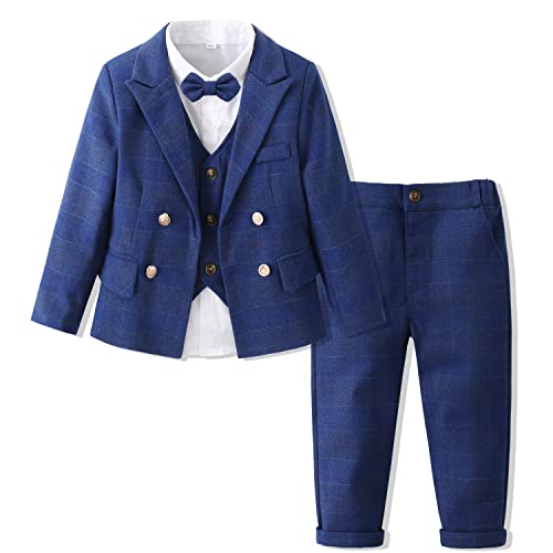 Image of Kimocat Baby Boy Clothes Outfit Suit Long Sleeve Gentleman Tuxedo Vest Wedding Birthday Party Suit