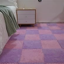 10pcs 12x12inch Plush Puzzle Foam Floor Mat,Plush Area Rugs,Square Interlocking Foam Tiles DIY Carpet TilesPurple+Pink