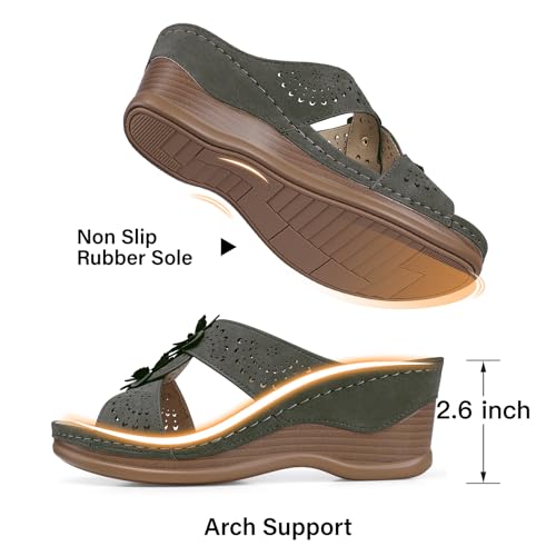Image of TEMOFON Womens Wedge Sandals Leather: Comfortable Walking Shoes Summer | Fit Wide Foot - Cute Style - Wear True Size 5-11