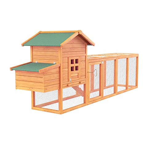 Chicken Coop Outdoor Wooden Rabbit Hutch Poultry House with Chicken Run Cage, Egg Box & Waterproof Roof (120")