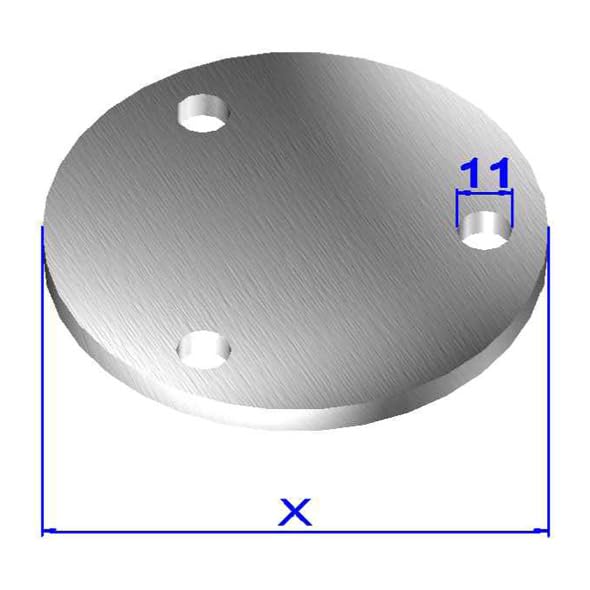 Edelstahl V2A Ronde mit oder ohne Mittelloch Runde Edelstahlplatte Endkappe Flansch Ankerplatte Rohrabschluss Platte Blech Rund Geländer VA A2 AISI304 AISI 304 (Ø120x6mm, 3x11mm, ohne Mittelloch)