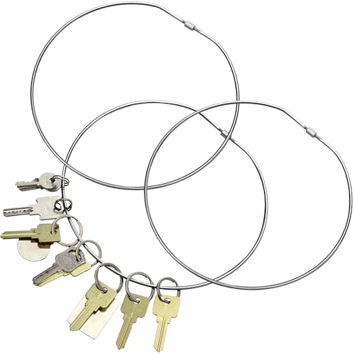 Image of Briwooody 8 inch Large Key Ring Hoop Heavy Duty Threaded Locking Key Rings Stainless Silver Steel for Keychains, Luggage and Tags