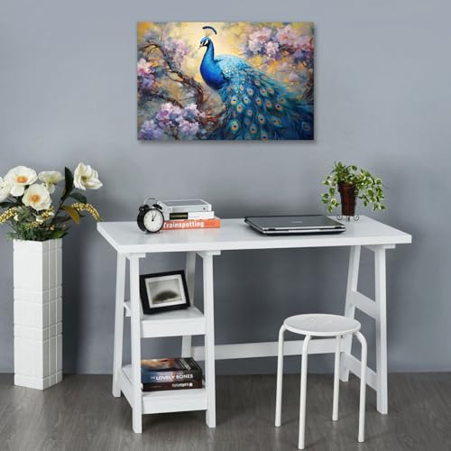 Lyunshuo Peacock Canvas Wall Art Abstract Flowers Picture Print Bird On Branch Painting Retro Artwork For For Home Living Room Bedroom Bathroom Decor Framed thumb #2