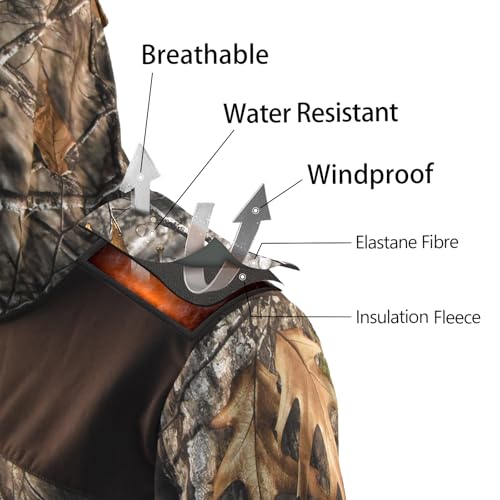 Image of LOOGU Mens Camo Jacket Hunting Hooded Softshell Fleece Lined Outdoor Hiking Coat