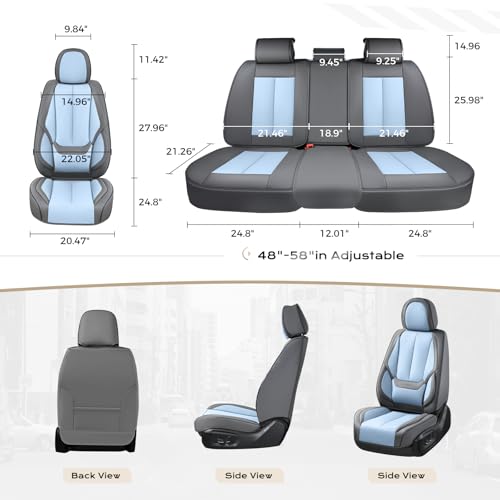 Image of Coverado Seat Covers, Car Seat Covers Full Set, Leather Seat Covers for Cars, Car Seat Protector, Gray Car Seat Covers Front Seats and Back Seats Universal Fit for Most Cars Lightblue