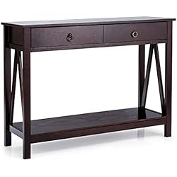 Estanteria Con Cajones Estrecha COSTWAY Mesa Consola con 2 Cajones, Mesa Lateral con Estantes de Almacenamiento, Mesa Auxiliar con Dispositivo Antivuelco y Patas de Madera, Mueble Recibidor para Pasillo, Sala de Estar, 106x35x78cm