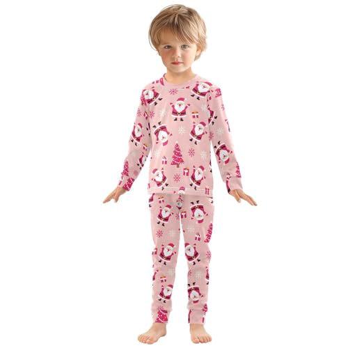Pajama Sets Long Sleeve Christmas Santa Trees Snowflakes Pink Soft Comfy Sleepwear 2 Piece PJS 3-8T2