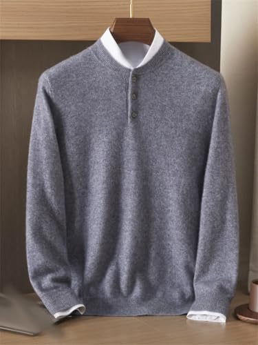 Men Buttons Baseball Collar Cashmere Blend Sweater Fall Winter Solid Daily Casual Pullover Jumper3