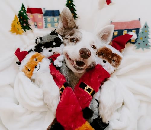 Image of ZippyPaws Skinny Peltz - No Stuffing Dog Toys to Keep Them Busy, for Medium and Large Dogs, Squeaky Unstuffed Chew Toys for Pets, Soft Plush Variety Pack, Fox, Raccoon, & Squirrel - Holiday 3-Pack