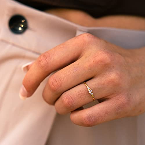 14K Yellow Gold Moissanite Engagement Ring for Women | Solid Gold Three-Stone Promise Ring | 0.2 Carat Moissanite Dainty Stacking Rings4