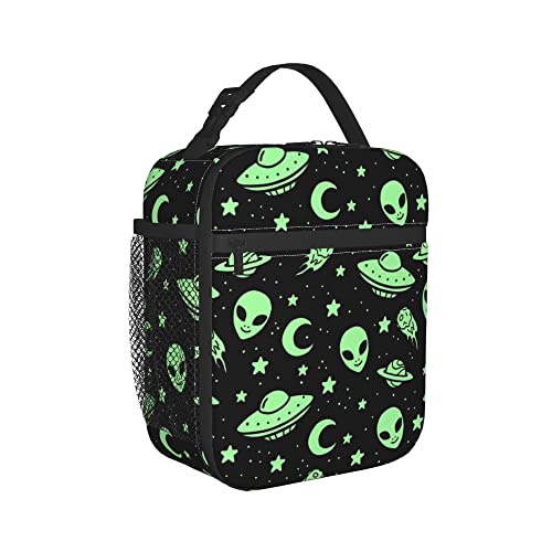 Fuabjpoi Green Alien Moon Ufo Insulated Lunch Bag - Reusable Lunch Box - Portable Lunch Tote For Women Men And Kids #TOP1