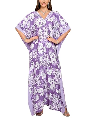 Image of KECVOT Kaftan Dresses for Women V-Neck Print Swimsuit Cover Up Plus Size Beach Caftan Lounge Dress