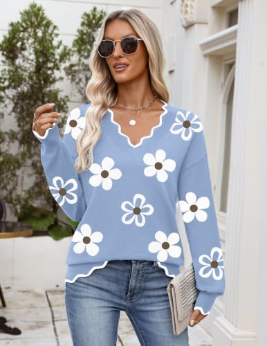 Image of Zeagoo Women's 2026 Fall V Neck Sweater Long Sleeve Lightweight Knit Tops