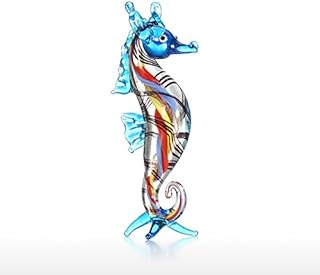 Tomfeel Glass Seahorse Sculpture Wild Life Stanging Seahorse Figurine Colorful Sea Life Craft Indoor Art Table Ornament Modern Blown Glass Art Home Decor Best Gift for Family Office