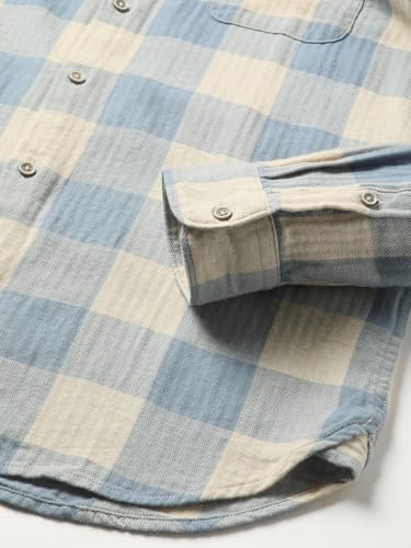 Image of THE BEAR HOUSE Men Blue Checked Slim Fit Cotton Linen Casual Shirt