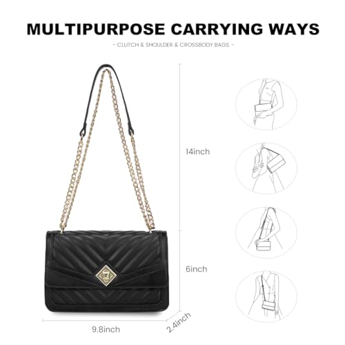 Image of LOVEVOOK Crossbody Bags for Women Leather Quilted Shoulder Bag with Chain Strap Trendy Clutch Satchel Ladies Evening Bag