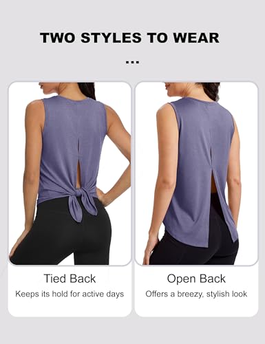 Image of MAGCOMSEN Workout Tank Tops Woman Summer Open Back Yoga Athletic Shirts Sleeveless Tie Back Loose Fit Gym Muscle Tank