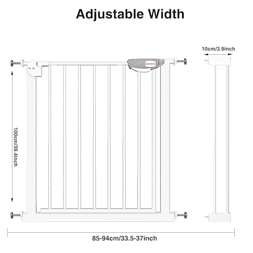 UBRAVOO Babygitter für Türen und Treppen, Höhe 100 cm, Sicherheits-Haustiergitter, Spannungstyp, automatische Schließung, hohe Ausführung, dreifache Verriegelung, offen (Breite: 85-94 cm) Weiß