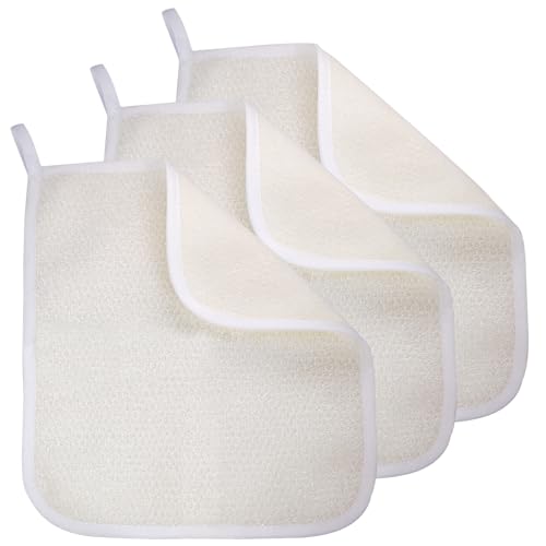 Exfoliating Washcloth (3 Pack), Shower Cloth for Body and Face Exfoliator Scrubber, Two Sides Exfoliate Shower Rag Wash Cloths Nylon Cotton Loofah Sponge Scrub Towel estropajos para el cuerpo