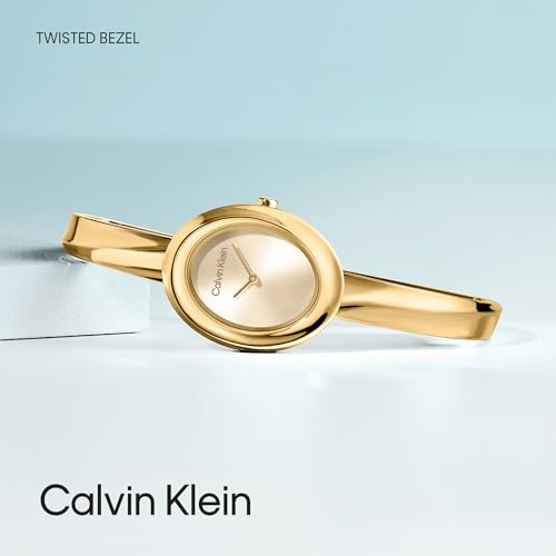 Calvin Klein Two Hand Quartz Movement Watch for Women Twisted Bezel Collection with Gold Colored Stainless Steel Bangle Bracelet - 25100056 - Image 4