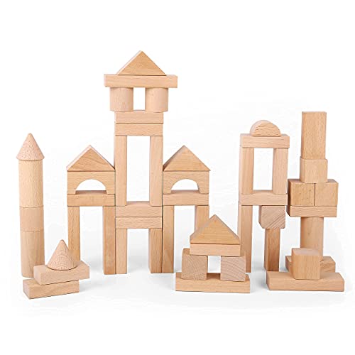 image for Pidoko Kids Wooden Blocks - 100 Pcs - Building Blocks for Toddlers - I