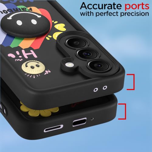Image of Pikkme Back Cover for Samsung Galaxy A37 5G | Soft Silicone| Cute Rainbow Smile & 3D Cartoon Flower Design | Shockproof Raised Camera Protection Bumper Case (Black)