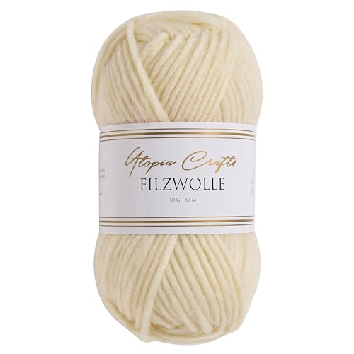 Utopia Crafts Filzwolle 100% lana virgen 50 g (Crema Blanca)