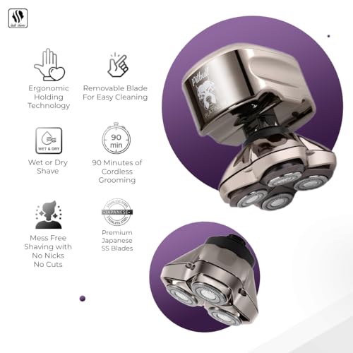 Skull Shaver Pitbull Platinum Pro Head & Face Shaver with Bonus Blade - Electric Razor/Shaver for Bald Head, Face & Body. Travel-Friendly, Wet/Dry Shave. - Thumbnail 2