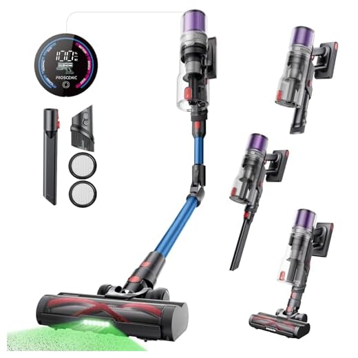 Proscenic Cordless Vacuum Cleaner, 45Kpa 55Mins Runtime, 180°Bendable Wand, Vacuum Cleaners for Home with Green Light, Anti-Tangle Brush, Rechargeable Lightweight Stick Vacuum for Pet Hair, P16(Blue)