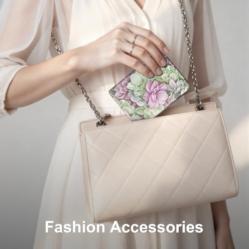 Image of Mayski Credit Card Holder, Zipper Credit Card Wallet for Women, Small Accordion Card Cases Holder, KeyChain Wallet, Business Card Holder(Happy Flower 01)