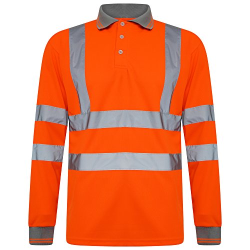 INDX-Clothing Polo haute visibilité haute visibilité avec bande réfléchissante sécurité bouton de travail respirant léger double bande - Orange - M Cover