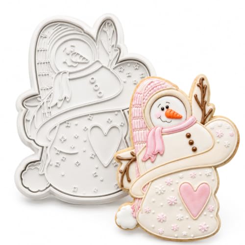 Snowman Cookie Cutter and Embosser with Heart and Scarf Detail - 5"