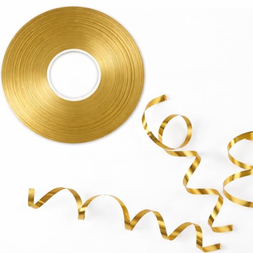 Gold Ribbon Roll for Gift Wrapping 50m x 5mm Curling Balloon String Decorative Florist Ribbon for Crafts Party Decorations Christmas Wedding Favours Luxury Hamper Bows