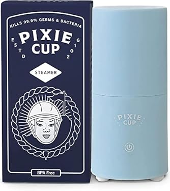 AMAZON - Pixie Menstrual Cup Steamer Sterilizer Cleaner Machine 2.0 – Wash Your Period Cup + Kill 99.9% of Germs with Cleanser Steam – 3 Mins & Your Menstrual Disc is Sterile! All New Touchless Improved Button