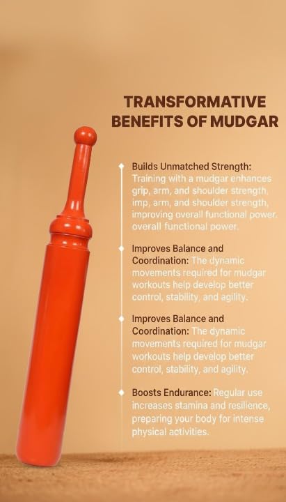 Image of NA Sports Wooden Orange Mugdar | Clubbell Exercise Equipment | Indian Club Karla Kattai Gada, Functional Training for Home Gym Full Body Workout (4Kg)