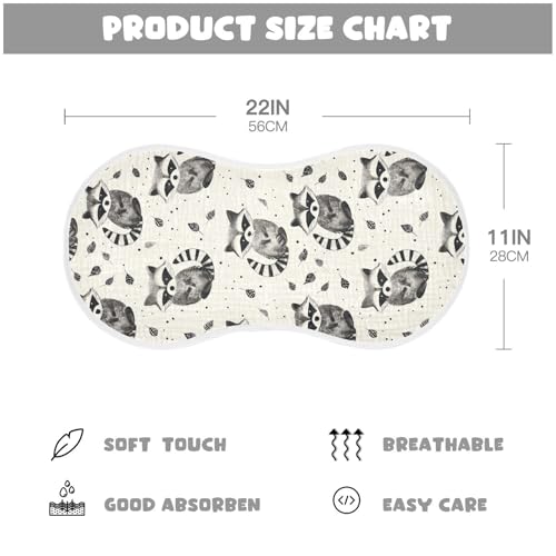 Cute Cartoon Raccoons Cotton Muslin Baby Burp Cloths Good Absorbent Burp rag for Set of 2, 22x11in4