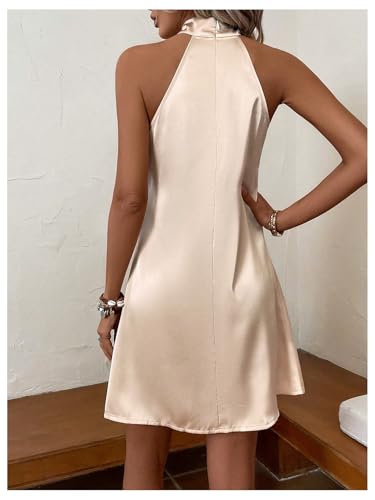 Image of Floerns Women's Pearl Beaded Halter Twist Sleeveless Tie Back Dress A Line Dress
