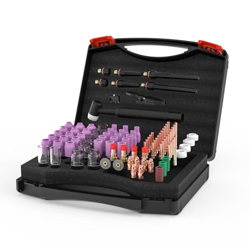 Image of 123 Pcs TIG Welding Torch Kit - Alumina Nozzle, Collets, Stubby Gas Lens #12 Heatproof Glass Cup, Consumables for WP-17 /18 /26