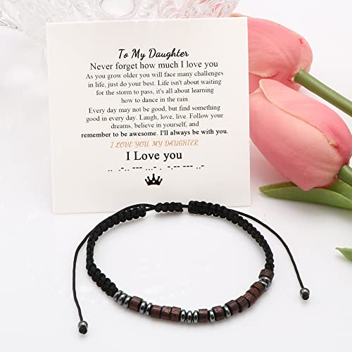 Joycuff To My Daughter Bracelet Gifts For Women Morse Code Bracelets I Love You Birthday Mother's Day Christmas Gifts For Daughter From Mom Wrap Strand String Bracelet #TOP3