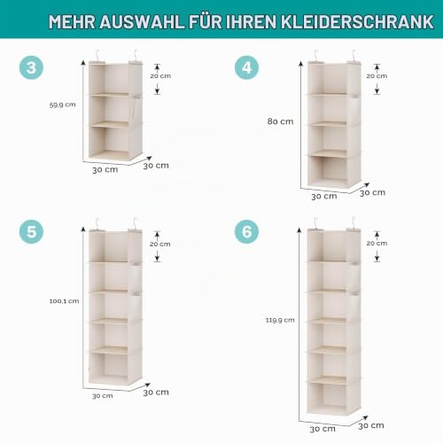 YOUDENOVA Hängeregal Stabiler Kleiderschrank Organizer Hängeaufbewahrung Schrankorganizer Hängeorganizer mit Bambus-Stöcke und MDF-Platten… – Ansicht 5