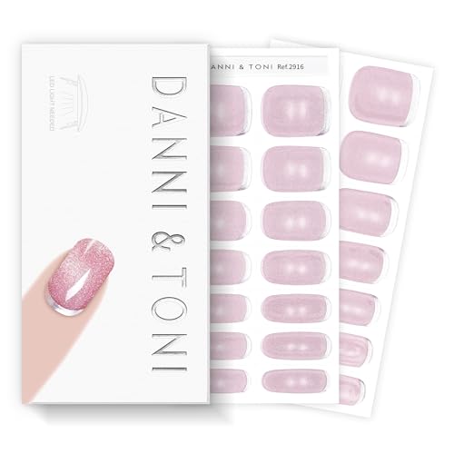 DANNI & TONI Semi Cured Gel Nail Strips Clear Pink Cat Eye Reverse French Gel Nail Stickers 28 Stickers Gift for Woman | Lilac Chrome