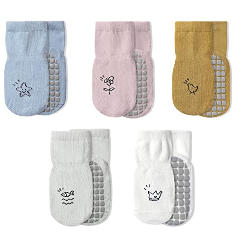 MOCOCITO Calcetines Antideslizantes Para Niños De 0-12 Meses 1-3 Años 5/6 Pares Calcetines Para Niños Niñas De Algodón Calcetines Antideslizantes De Colores Cover