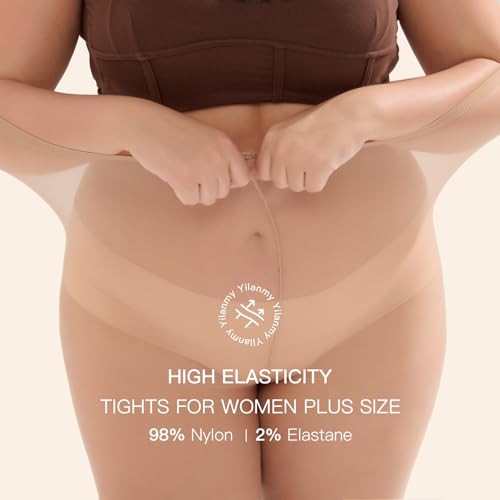 Yilanmy Women's 4 Pairs Plus Size Sheer Tights 20D Soft Control Top Pantyhose Curvy Nylons Stockings by Yilanmy - Image 5
