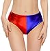 Kepbolm Women's Metallic Rave Bottoms Low Rise Shiny Panties for Festival Clubwear Costumes, Red Blue, XXL