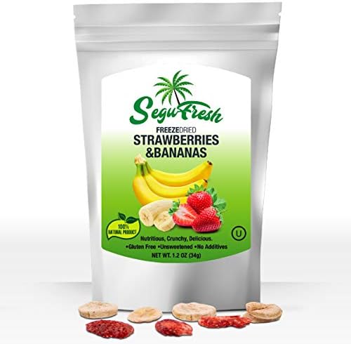 Segufresh Freeze Dried Strawberries/Bananas (2 Pack) 100% Natural Food Product, Nutritious And Delicious Crunchy Gluten-free No Sugar Unsweetened Fruit, No Additives, Healthiest Snacks Pack Ever