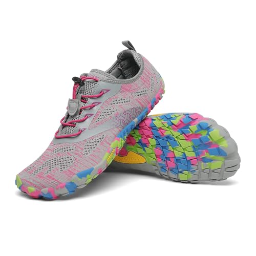 SAGUARO Mujer Barefoot Zapatillas Minimalistas Calzado Barefoot para Wide Tox Box, Smart II - Zapatos Barefoot Rosa Gris,Gr.39